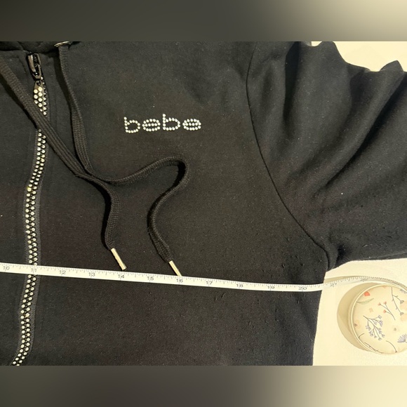 Bebe Black Zip-Up Hoodie with Rhinestone Detail - Picture 3 of 3